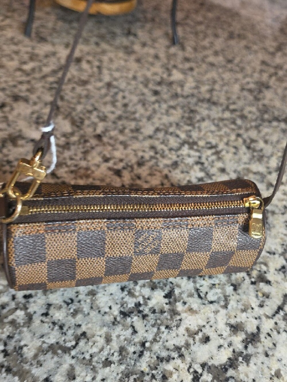 Louis Vuitton Brown Damier Cylinder Wristlet Pouch with Gold Hardware - Picture 6 of 7
